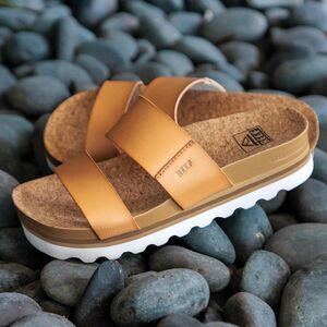 Reef Women's Cushion Vista Hi Platform Slides Brown, Size 6 (S3)